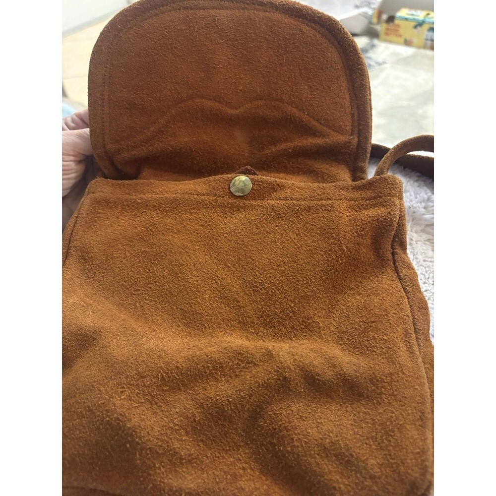 Vintage Suede Purse With Hand Tooled Decor - Picture 5 of 7